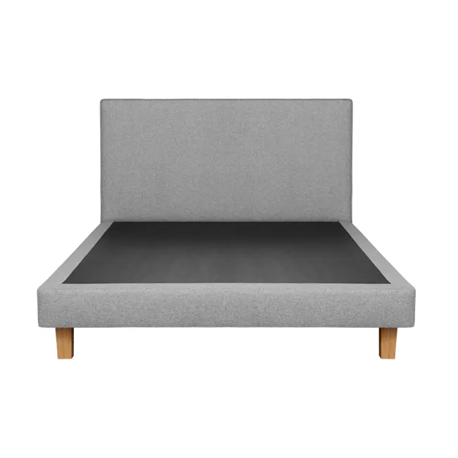 ESSENTIALS Queen Headboard Divan Bed - Dew (Eco Clean Fabric) - 2 - Grey upholstered sofa, minimalist design, wooden legs