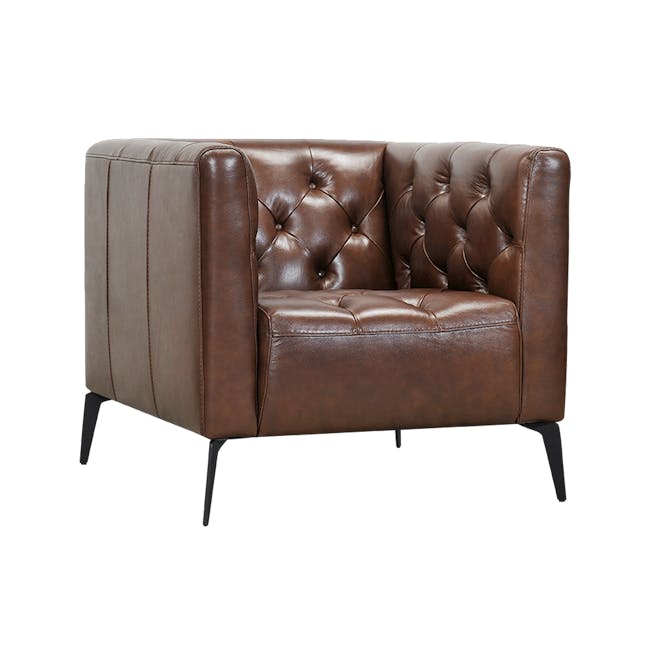Louis 2 Seater Sofa with Louis Armchair - Chocolate (Genuine Cowhide) - 7