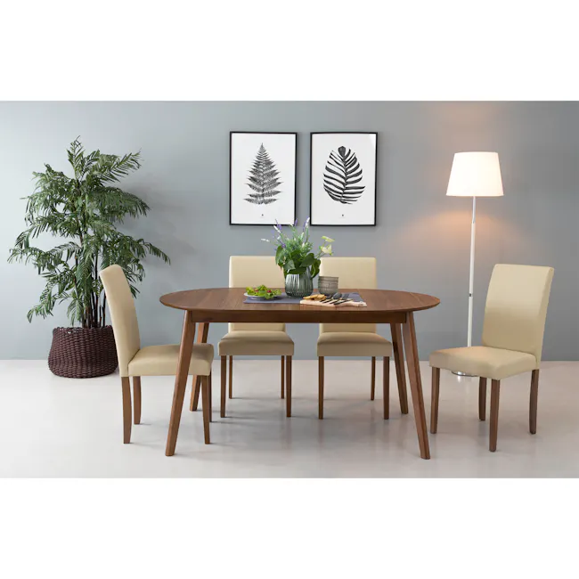 Werner Oval Extendable Dining Table 1.5m-2m - Walnut - 7 - Modern dining room, minimalist design, wooden dining table, beige