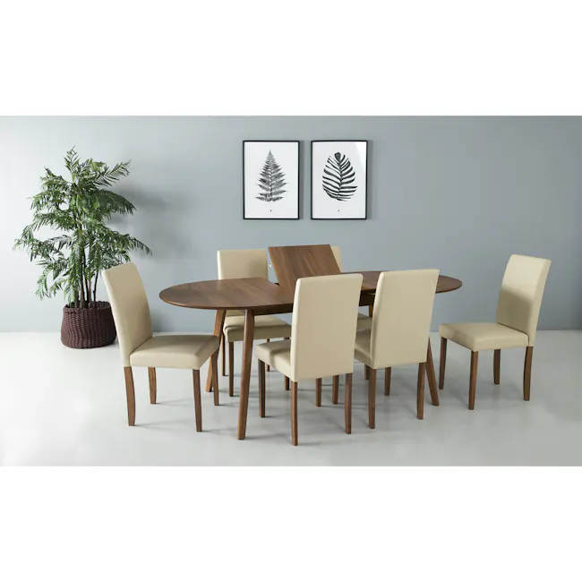 Werner Oval Extendable Dining Table 1.5m-2m - Walnut - 8 - Modern dining room with wooden table and beige upholstered