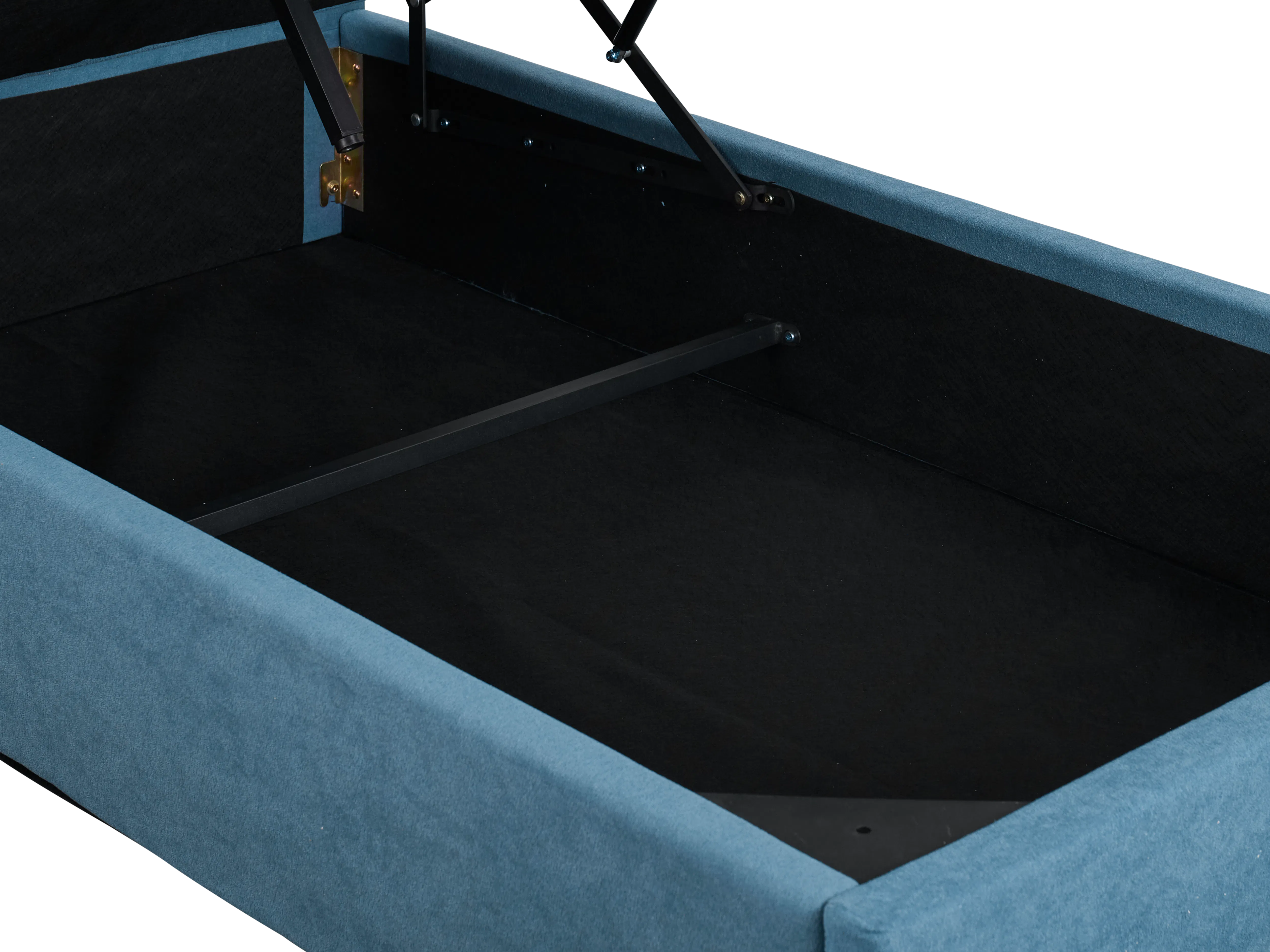 Aspen Super Single Storage Bed - Blue - 10 - blue cushion, black carpet, folding table, metal frame, black and blue design