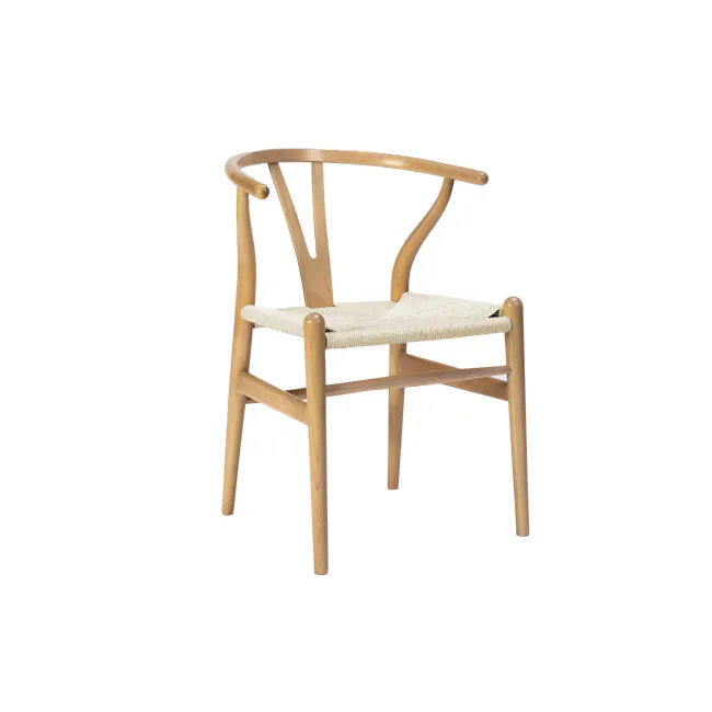 Caine Chair - Oak - 1 - Wooden chair with curved backrest and woven seat, minimalist design, natural wood finish, simple