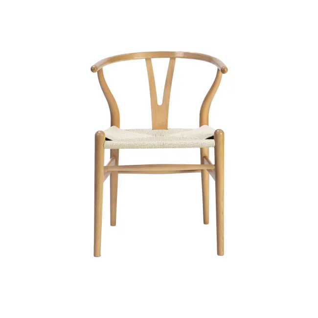 Caine Chair - Oak - 5 - Wooden chair with curved backrest and woven seat, light brown finish, simple design, sturdy