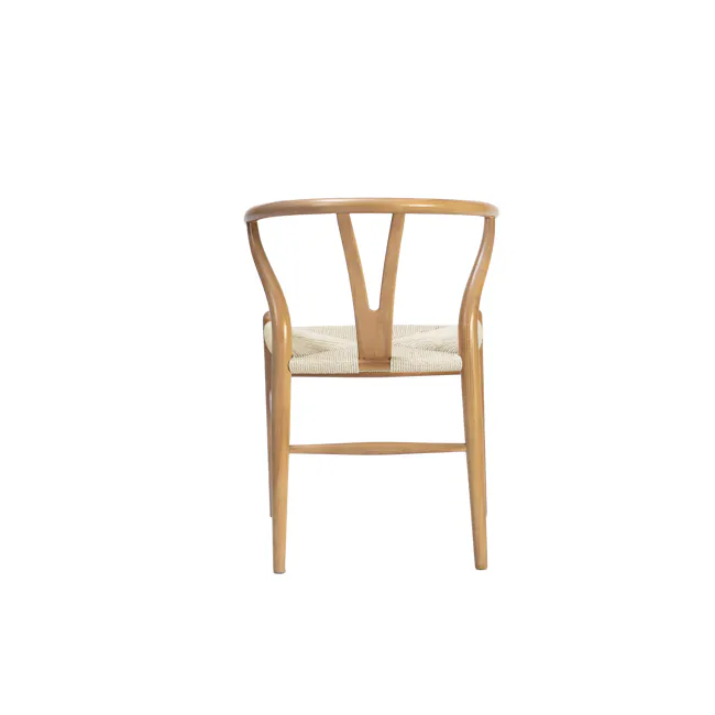 Caine Chair - Oak - 4 - Wooden chair with curved backrest and woven seat, minimalist design, natural wood finish, simple