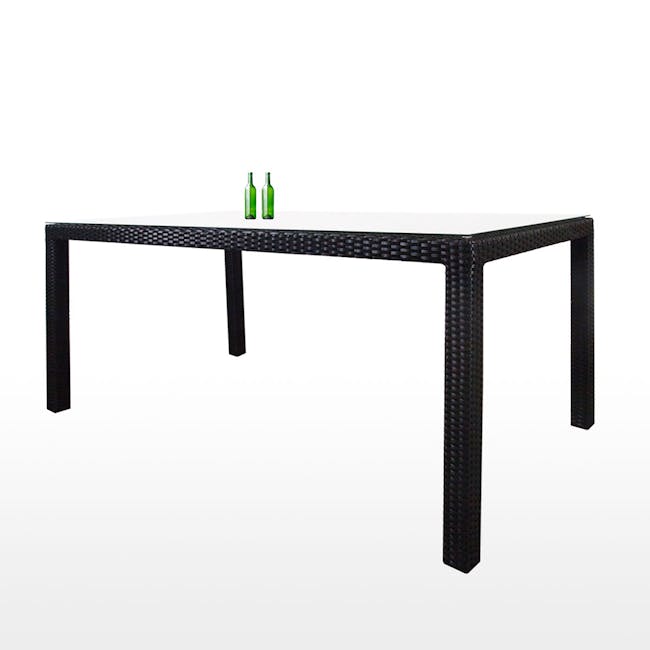 Boulevard Outdoor Dining Set with 4 Chair - White Cushion - 4 - Elegant black wicker table, minimalist design, rectangular