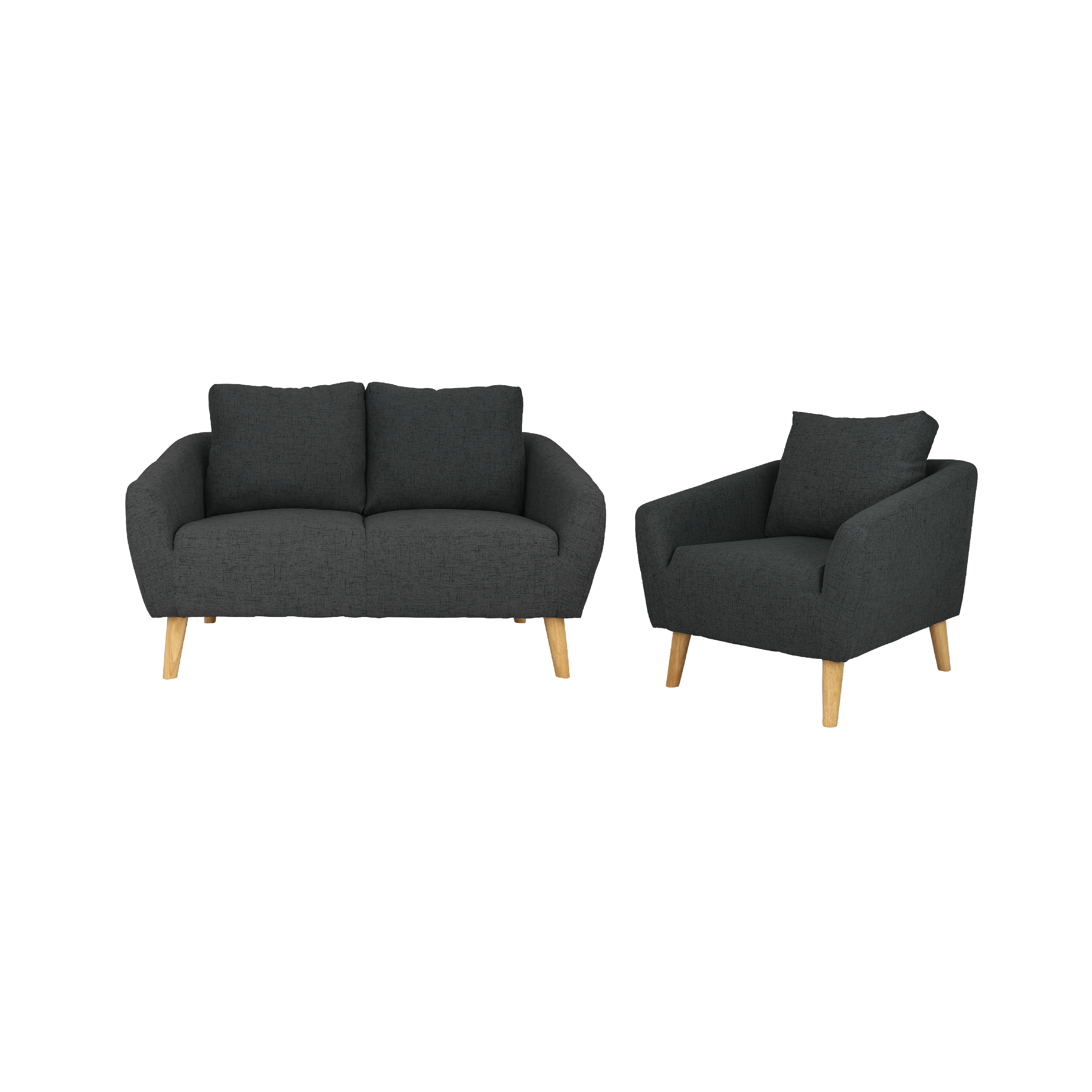 Hana 2 Seater Sofa with Hana Armchair - Charcoal - Image 1