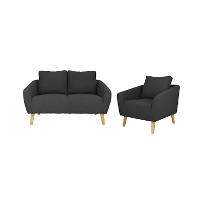 Hana 2 Seater Sofa with Hana Armchair - Charcoal - Image 1