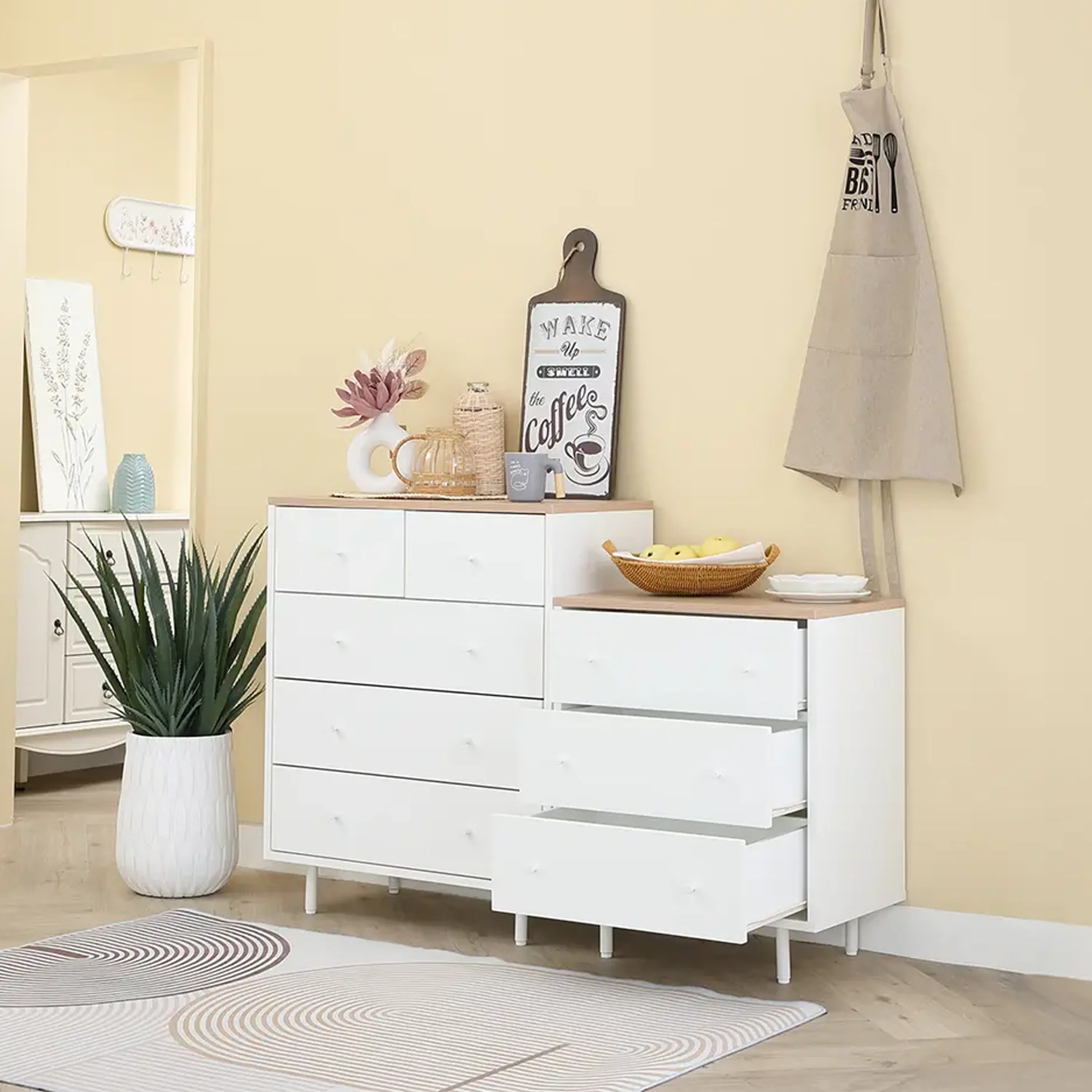 Madeline Modular 5 Drawer Chest 0.7m - 10 - White kitchen cabinet, minimalist design, modern decor, cozy atmosphere, natural