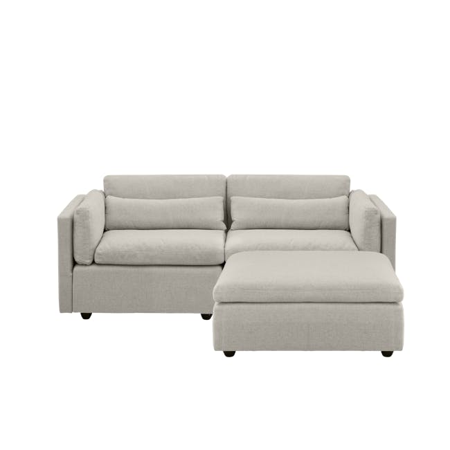 Liam 3 Seater Sofa with Ottoman - Ivory (Fabric) - 1 - Modern minimalist sofa, light gray fabric, comfortable cushions
