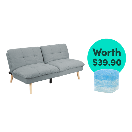 Jen Sofa Bed Silver With Free Amara Pouffe Blue