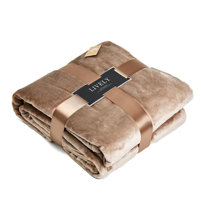 Makayla Velvet Plush Throw Blanket - Camel - 5 - Luxurious, high-quality, soft, velvety, brown, plush, neatly folded