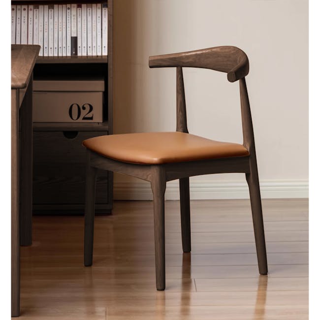 Wayn Chair - Walnut, Tan (Faux Leather) - 3