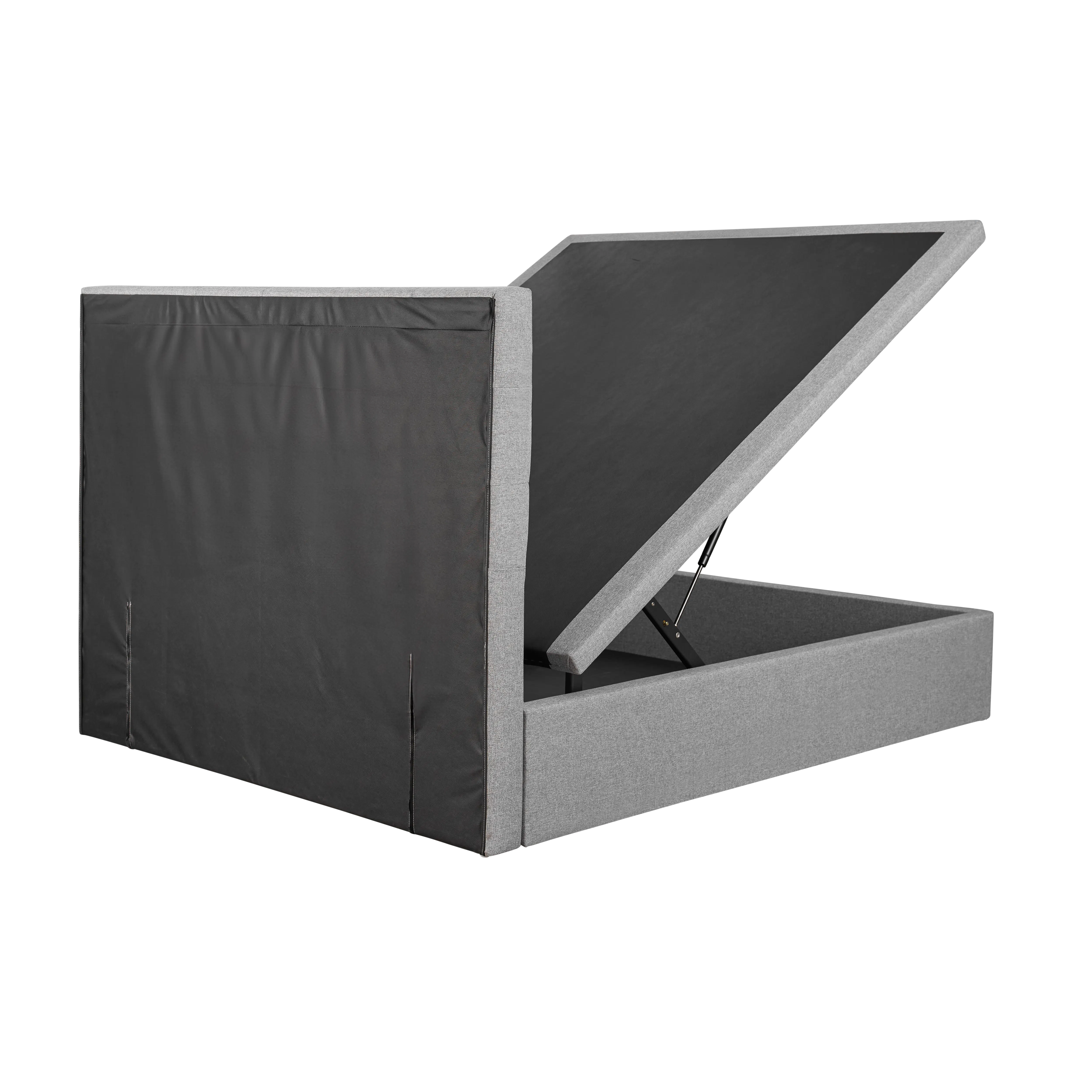 ESSENTIALS Queen Headboard Storage Bed - Latte (Pet Friendly) - 10 - Grey fabric sofa with black padding, open storage