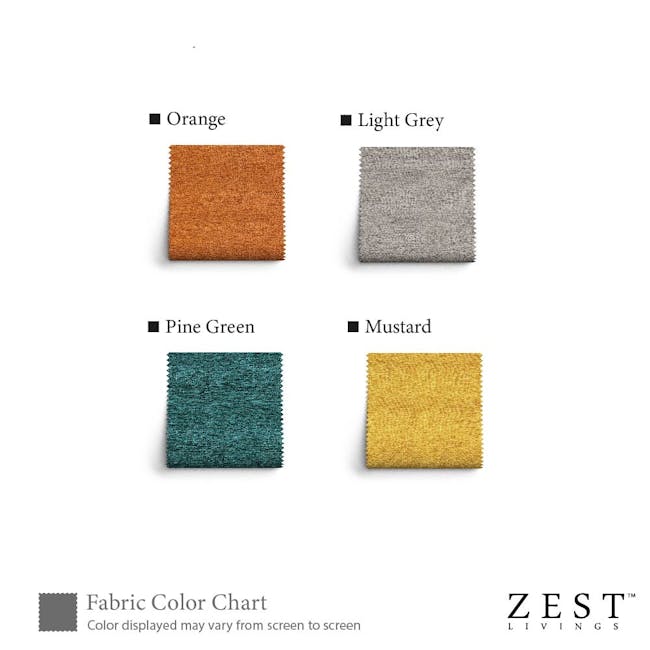 Wave Ottoman - Light Grey - 5 - Fabric color chart, orange, light grey, pine green, mustard, texture, softness, natural