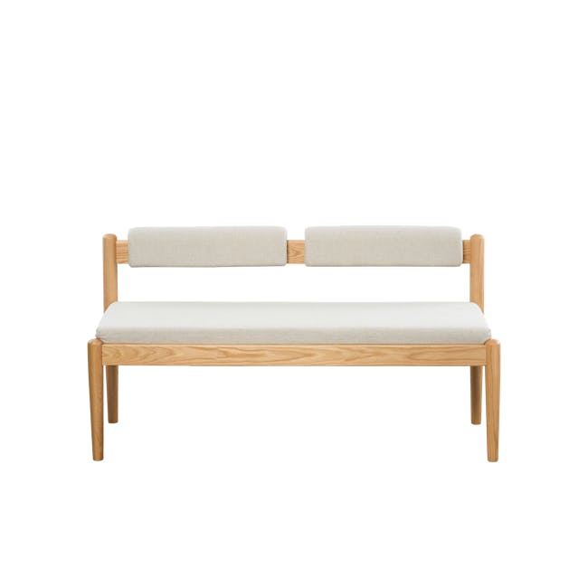 Adelyn Dining Table 1.2m (Sintered Stone) with 2 Niel Chairs and Niel Bench 1.05m in Oak - 41 - Wooden bench, beige cushion