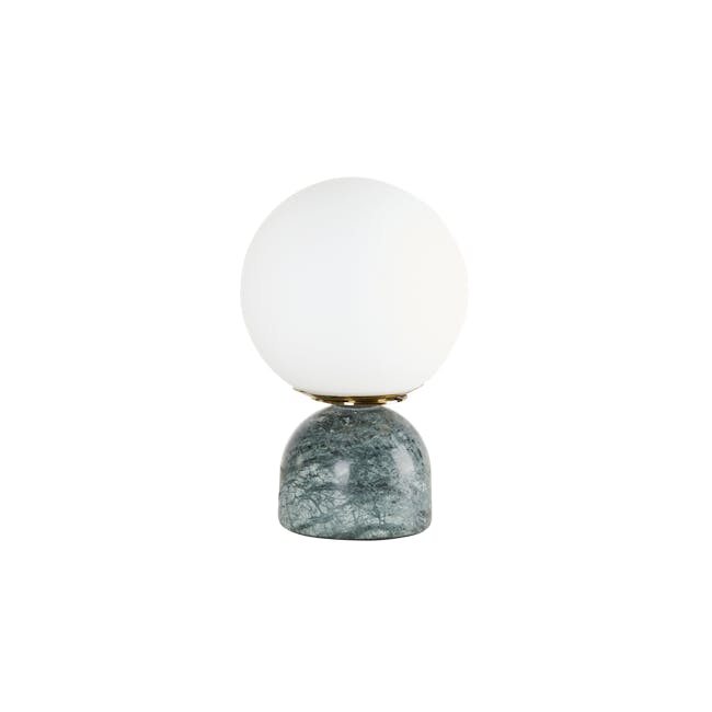 Ora Table Lamp - Dark Jade - 1 - White spherical lamp, marble base, elegant design, modern decor, abstract art, natural