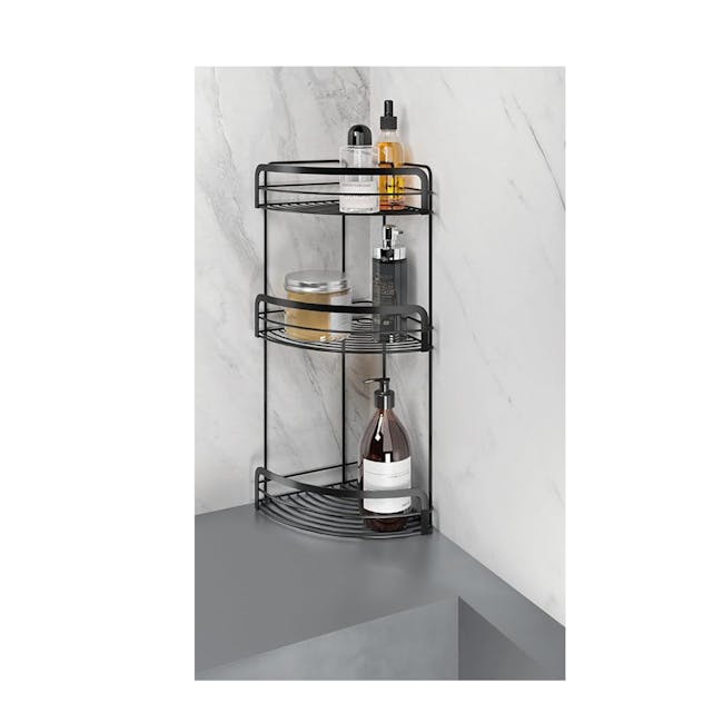 Metaltex Origin 3 Tier Corner Shelf - Black - 2 - Bathroom shelf, black metal rack, bathroom vanity, bathroom accessories