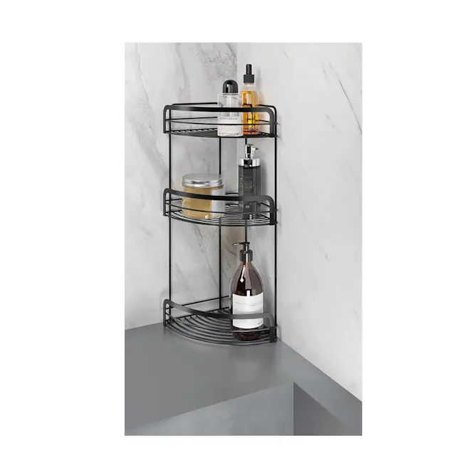 Metaltex Origin 3 Tier Corner Shelf - Black - 2 - Bathroom shelf, black metal rack, bathroom vanity, bathroom accessories