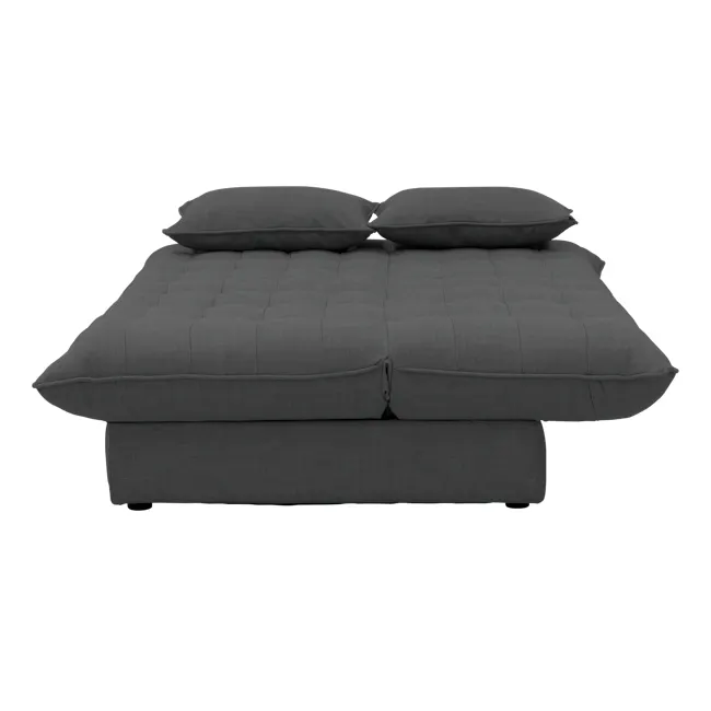 Tessa 3 Seater Storage Sofa Bed - Charcoal (Eco Clean Fabric) - 13 - Modern gray sofa with tufted cushions, sleek design
