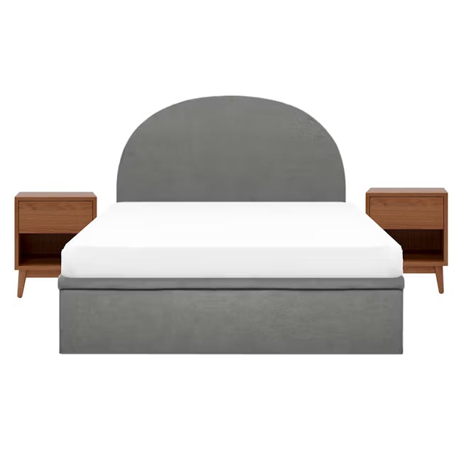 Aspen King Storage Bed in Midnight Grey with 2 Kyoto Top Drawer Bedside Table in Walnut - 0