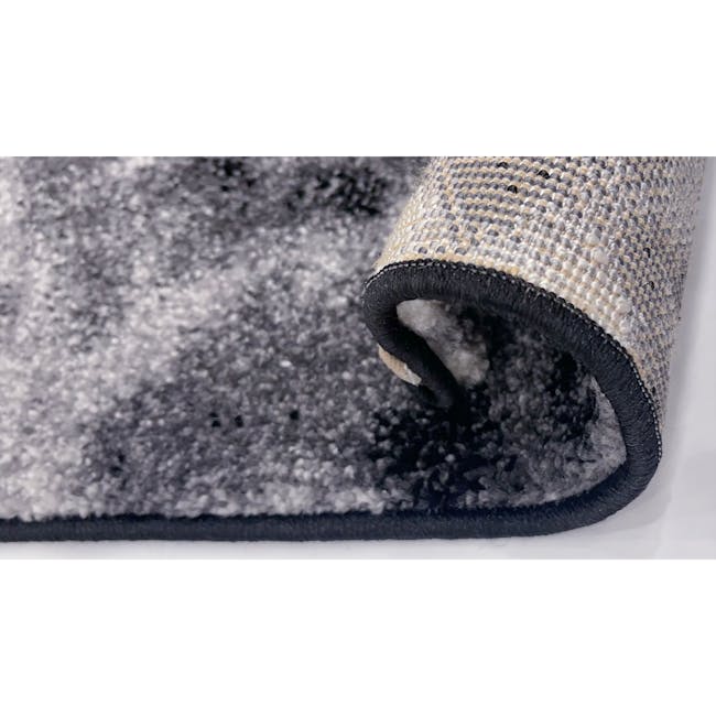 Lorenza Low Pile Rug - Black / White - 4 - Microfiber rug, textured surface, black border, gray and white pattern, rolled