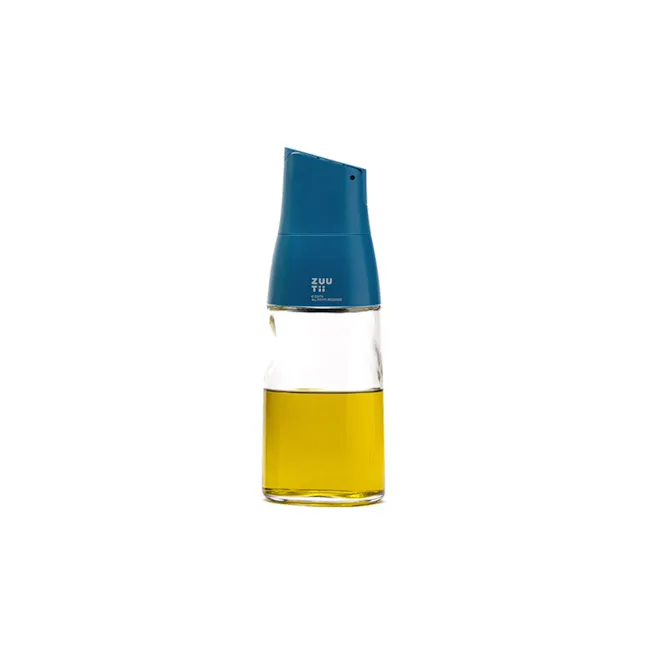 Zuutii Drip-Free Oil Carafe - Deep Blue - 1 - Blue spray bottle, yellow liquid, skincare product, transparent bottle, liquid