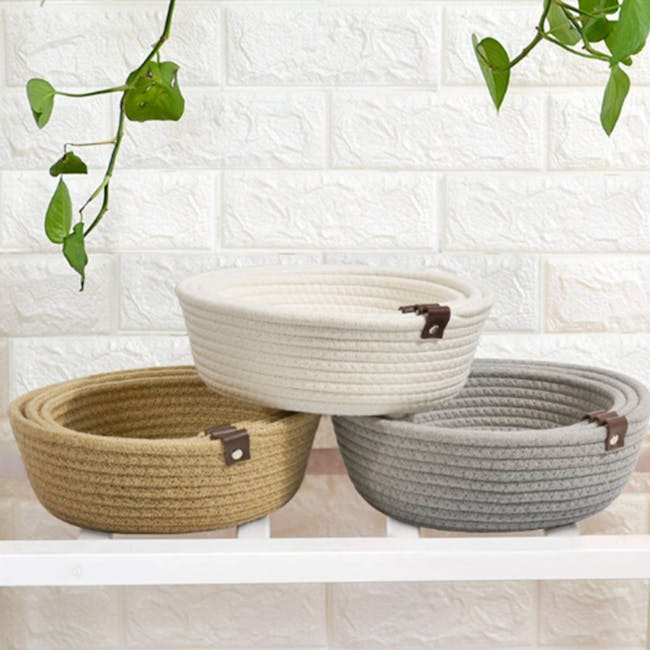 Zahara Cotton Rope Basket - Grey (Set of 3) - 6