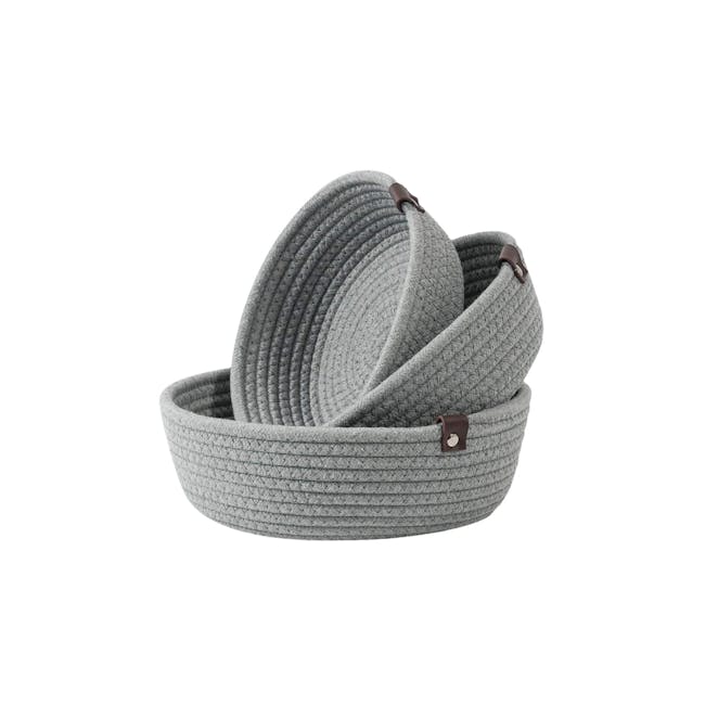 Zahara Cotton Rope Basket - Grey (Set of 3) - 0
