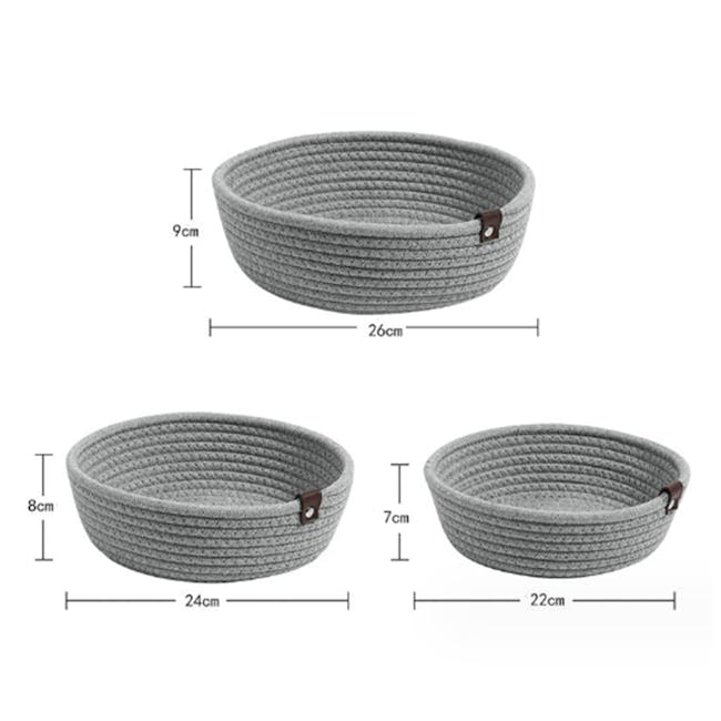 Zahara Cotton Rope Basket - Grey (Set of 3) - 5
