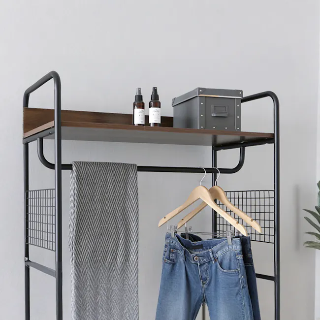 Sophie Open Wardrobe with 2 Shelves - Walnut - 8 - modern loft bed, metal bunk bed, dual-level storage, wooden shelf, gray