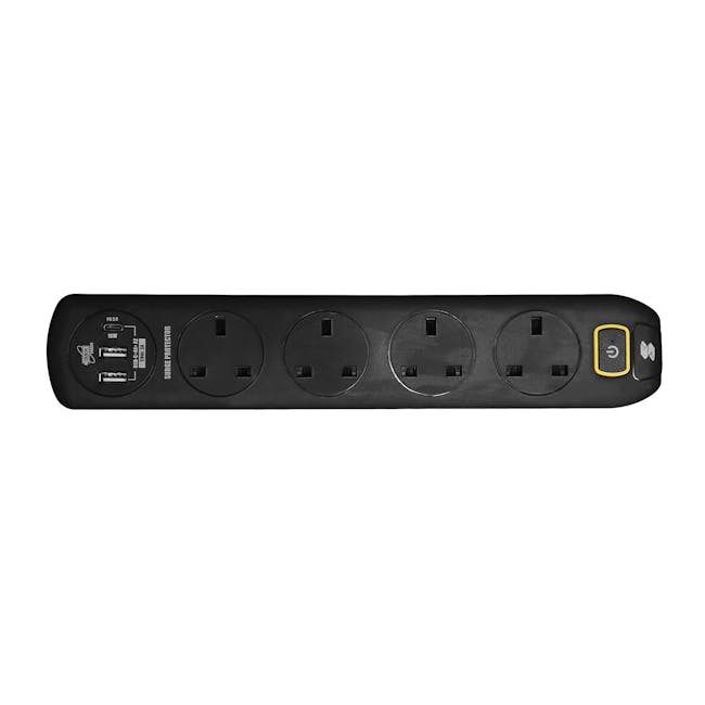 SOUNDTEOH 4 Way Extension Socket with USB A+C - Black - 0