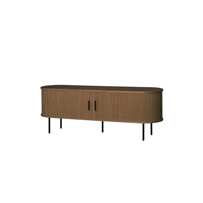 Nola TV Console 1.5m - Walnut - 6 - Wooden table with black legs, minimalist design, modern aesthetic, sleek surface, rich