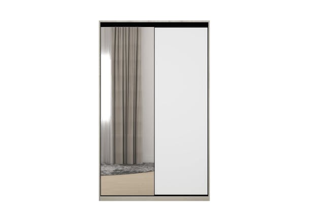 Lorren Sliding Door Wardrobe 3 with Mirror - Matte White, White Oak - 7