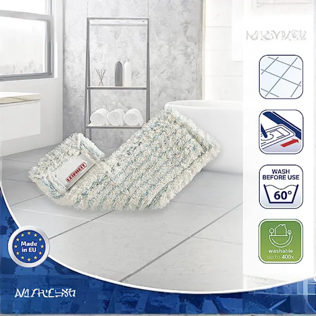 Leifheit Wiper Cover Profi Cotton Plus - 2 - rug, bath mat, floor cover, modern bathroom, clean floor, white and blue