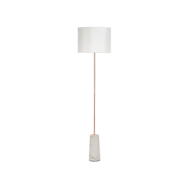 Alyssa Floor Lamp - White, Copper - 1 - Modern minimalist pendant light, white and copper tones, vertical design, marble