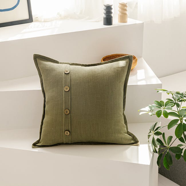 Button Cushion Cover - Dusty Green - 6