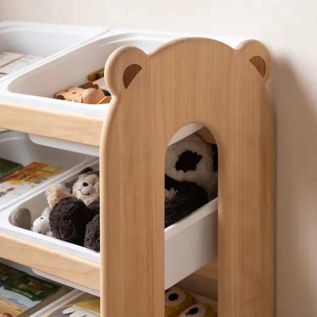 Aiko Wooden Kids Toy Storage Rack - 11 - Wooden bear shelf, soft toys, stuffed animals, children's storage, cozy corner