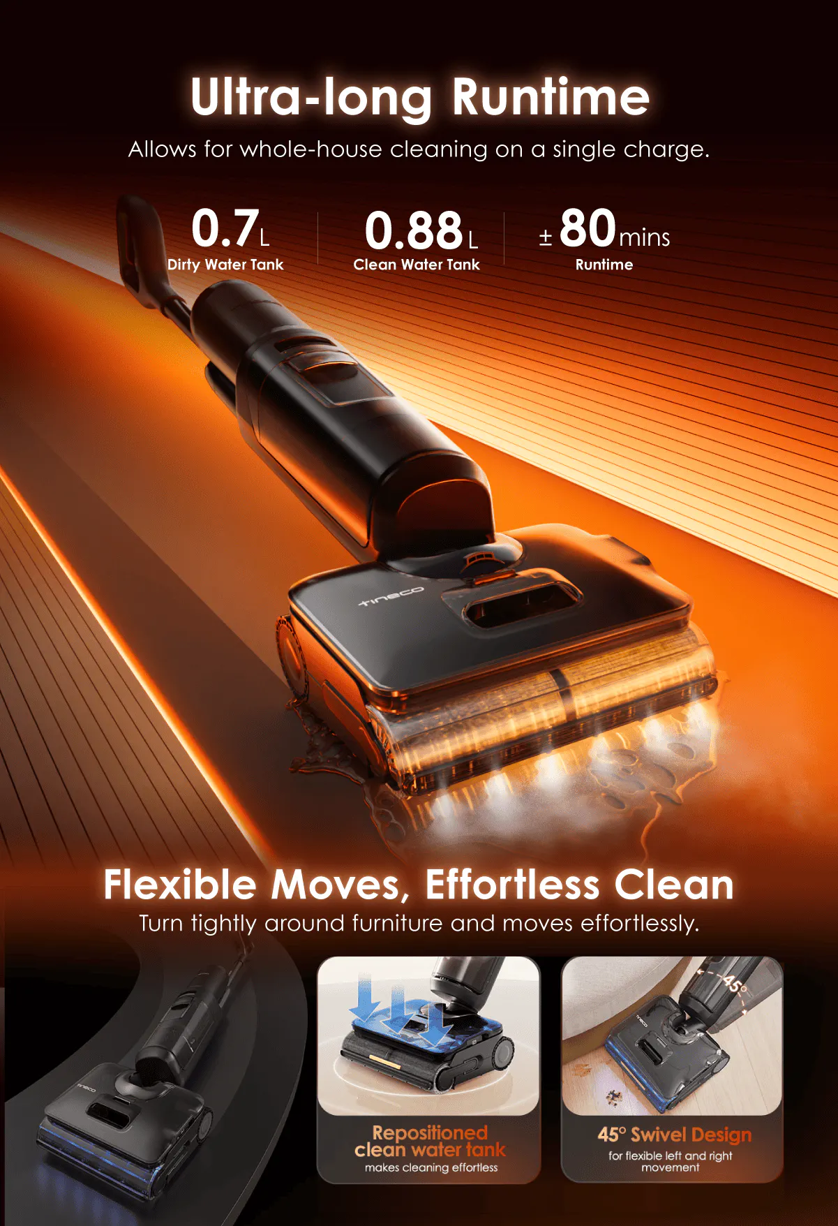 Tineco Floor One i7 Stretch Steam Smart Wet & Dry Vacuum Cleaner - 10