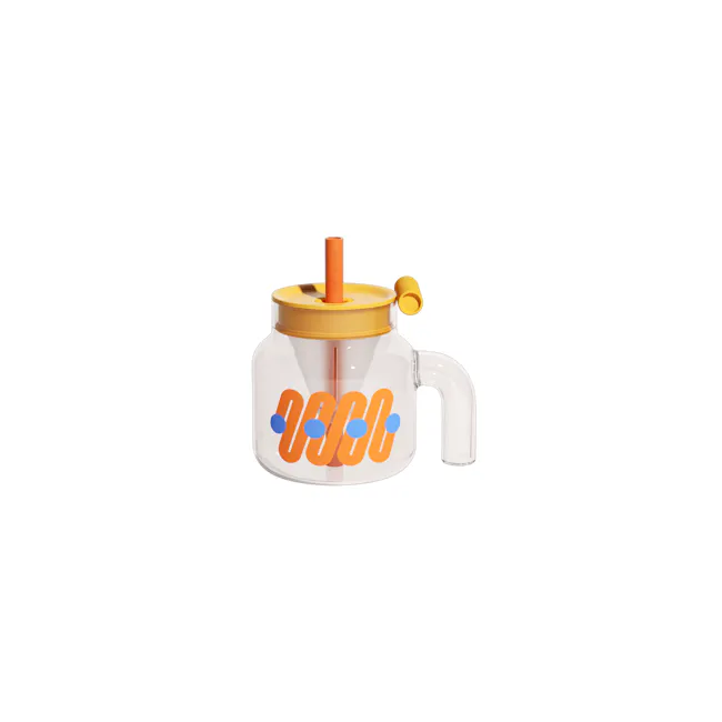 CHAKOLAB Tea Separator Jar Cup 1150ml - Green Cover with Blue Straw - 2 - Clear glass pitcher, orange and blue accents