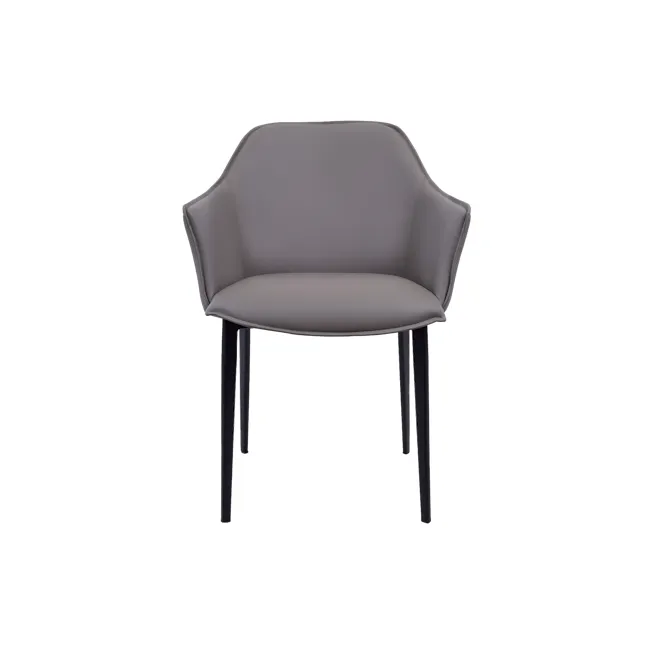 Kelv Dining Chair - Taupe (Faux Leather) - 2 - Modern gray upholstered chair, sleek design, minimalist style, elegant chair