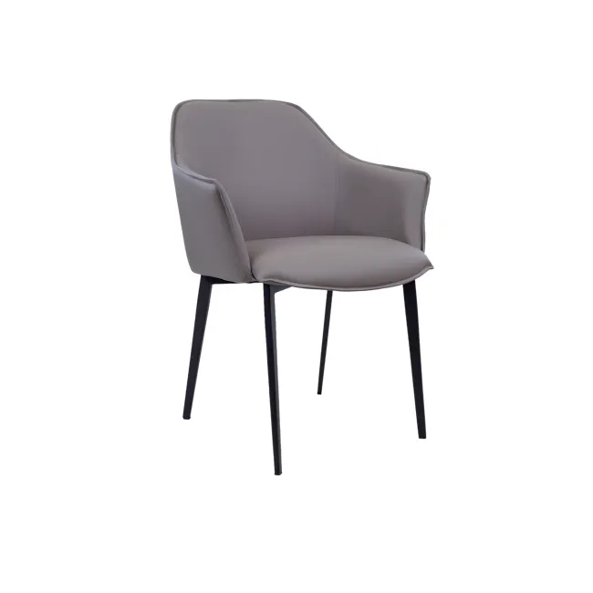 Kelv Dining Chair - Taupe (Faux Leather) - 1 - Modern minimalist chair, sleek design, gray upholstered seat, black metal