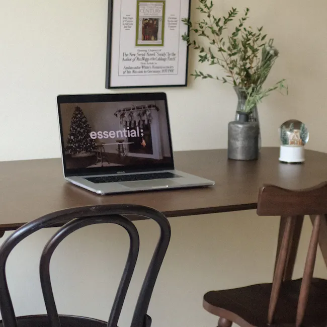 Anzac Dining Table 1.6m - Cocoa - 6 - Warm and inviting home office setup, Christmas-themed decor and ambiance, Laptop