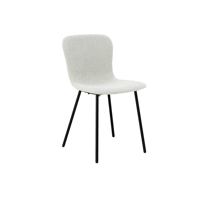 Phoebe Dining Chair - Matt Black, White Boucle - 1 - Modern minimalist chair, light beige upholstery, sleek black legs