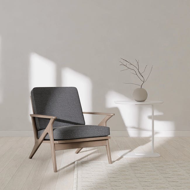 Aston Armchair - Seal - 6 - modern minimalist room, cozy armchair, light gray fabric, wooden frame, soft shadow, natural