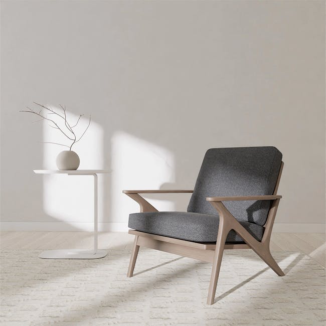 Aston Armchair - Seal - 2 - Minimalist armchair, modern design, neutral color palette, soft lighting, natural wood accents