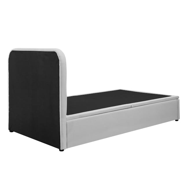Nolan Super Single Storage Bed - Silver Fox - 8 - Compact bed frame with black mattress cover, White and black color scheme