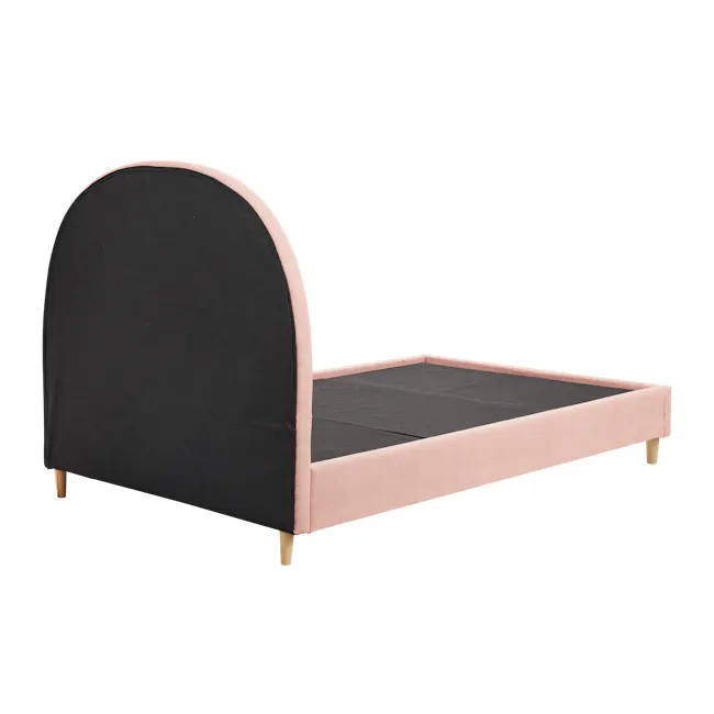 Aspen Super Single Bed - Blush - 6 - Pink upholstered bed frame, black headboard, padded mattress, soft fabric upholstery