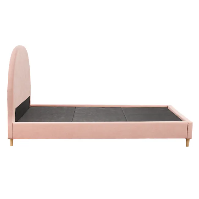 Aspen Super Single Bed - Blush - 5 - Soft pink upholstered bed frame, minimalist design, cushioned headboard, light beige