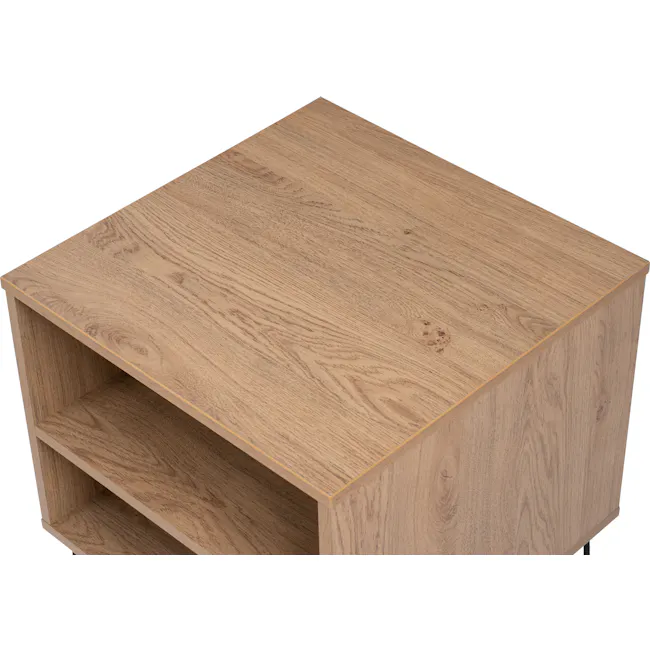 Sandra Bedside Table - Oak - 7 - Wooden table with natural grain texture, minimalist design, light brown finish, open
