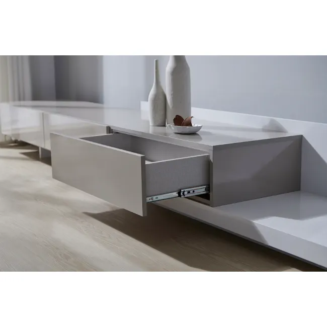 Bryson Extendable TV Console 2.3m-3.3m - White - 8 - Modern minimalist furniture, sleek white cabinets, open storage space